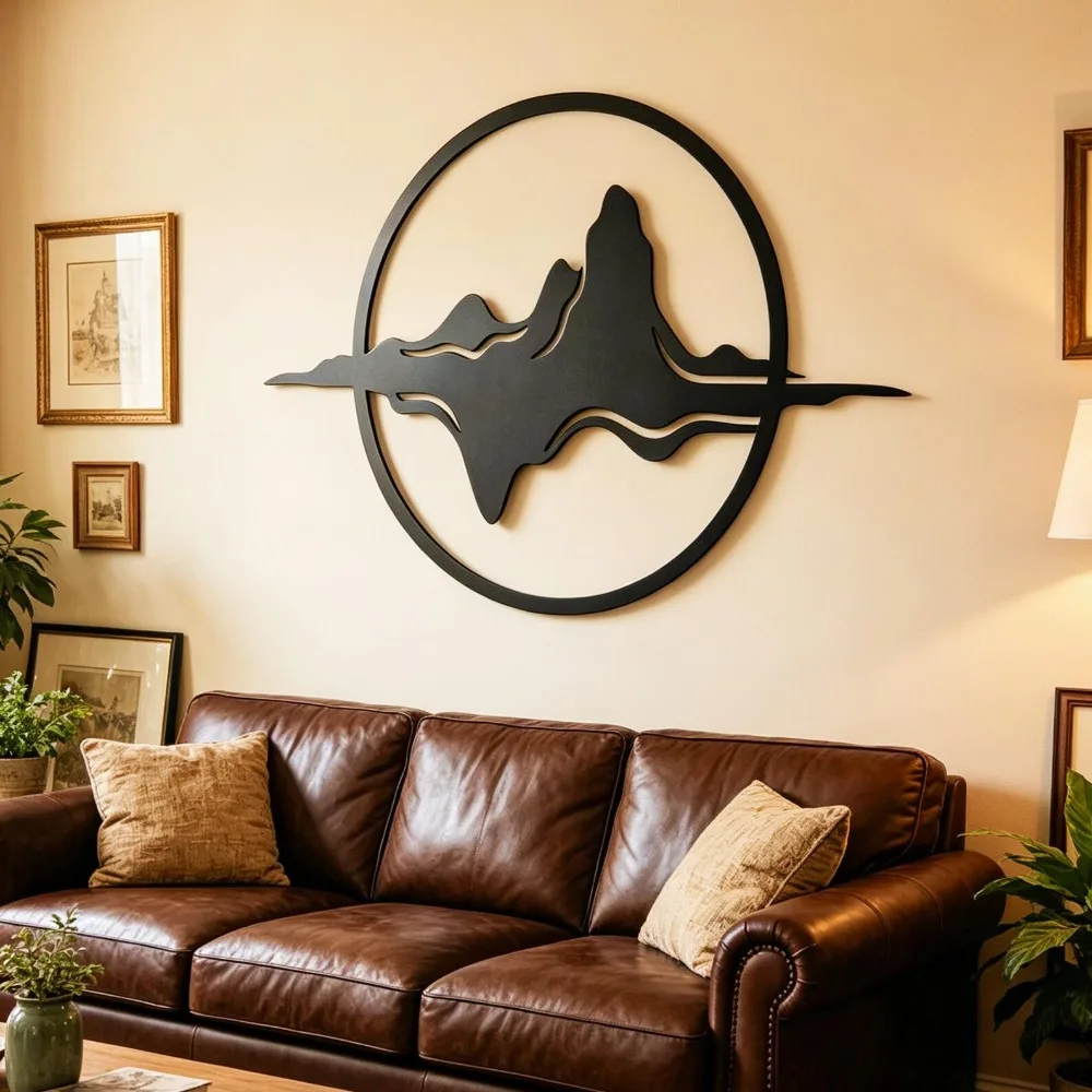 Round Mountain Metal Wall Art, Nature-Inspired Zen Decor, Spiritual Gift for Her