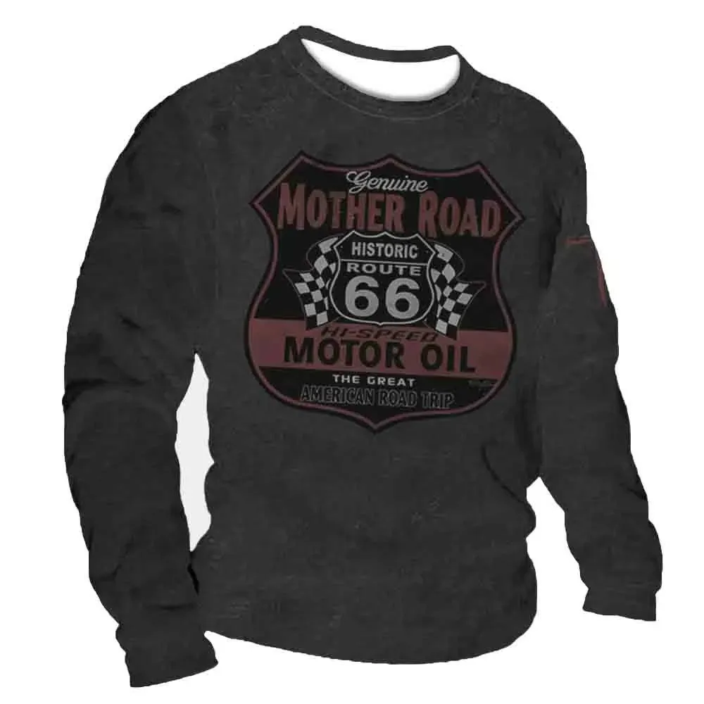 

Men's 3D Printed Fall T-shirt Vintage Long Sleeve Tee Tops USA Route 66 Letter Graphic T Shirt Oversize Loose Street Man Clothes