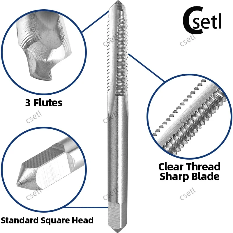 

CSETL M0.8x0.2, M0.9x0.225, M1.1x0.25, M1.2x0.25, M1.3x0.3, M1.4x0.3 HSS Machine Thread Tap, Straight Fluted Taps, Right Hand