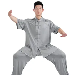 Set di arti marziali adulto Tai Chi uniforme latte seta manica corta Casual Wushu tradizionale abbigliamento cinese Set Kung Fu uniforme