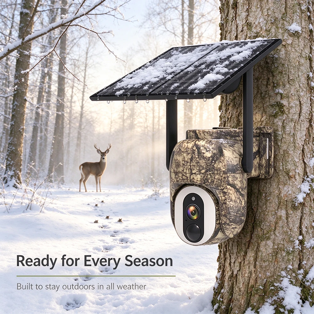 4G WIFI Camouflage Solar Hunting Trail Camera PTZ 3MP IP66 Weatherproof PIR Motion Detection Camo Outdoor Camera Low‑Power U-Box