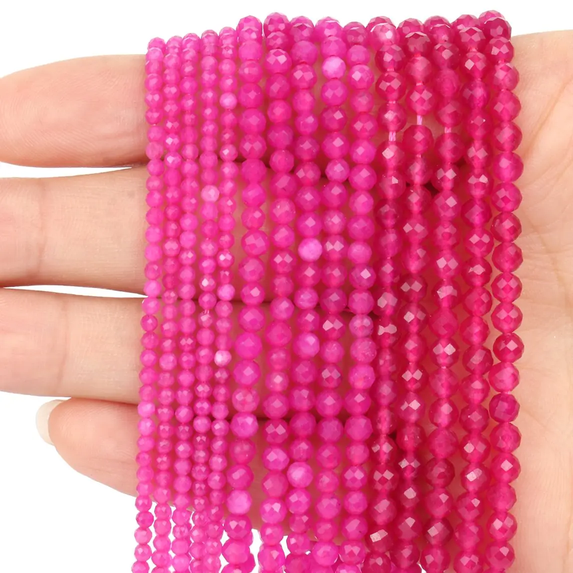 Natural Faceted Beads Fuchsia Quartz Crystal Tiny Loose Stone Beads for Jewelry Making DIY Bracelet Necklace 15inch 2/3/4mm