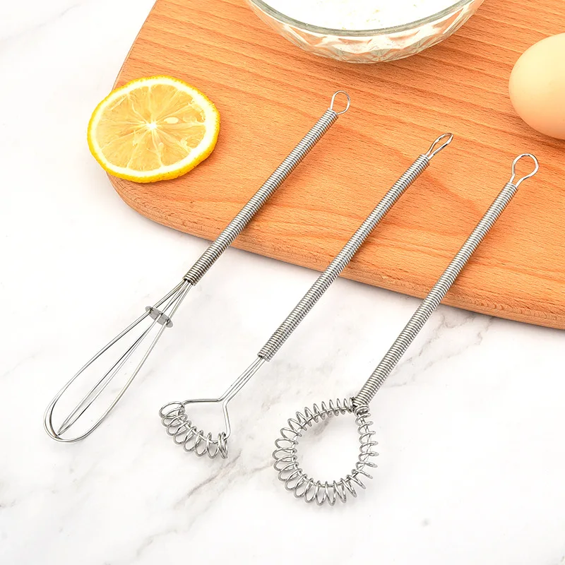 1pc Mini Stainless Steel Egg Beaters for Bar and Kitchen Stainless Steel Spring Whisk Set Whisk Eggs Wine Cream