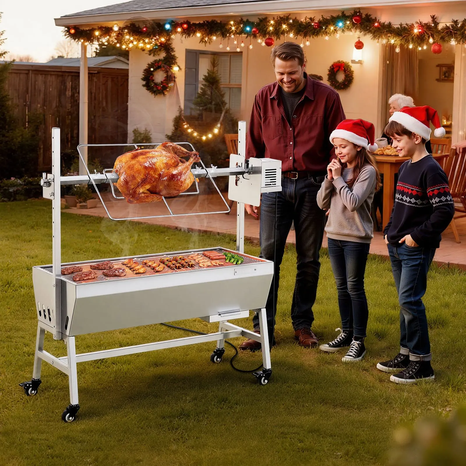 

Уличный гриль-вертел для свинины и баранины, 38 Вт, на древесном угле, вместимость 132 фунта, с колесами и 7-уровневой регулировкой высоты