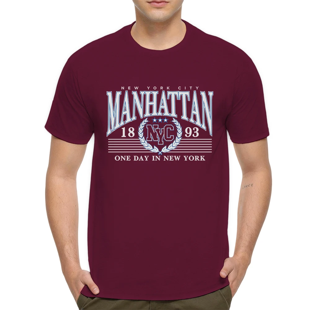 Mens 100% Cotton T Shirt 1893 One Day In New York Vintage Varsity Laurel Wreath Star Print Breathable Short Sleeve Daily Wear