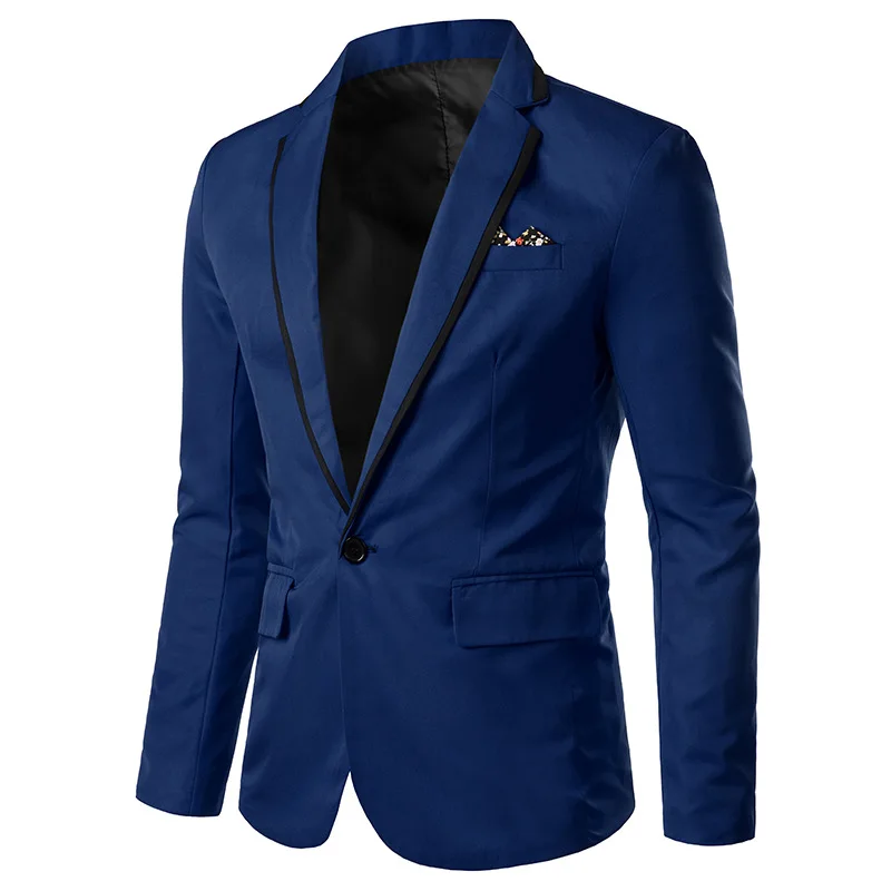 L077 Chaqueta de vestir de manga larga para hombre, traje informal ajustado, Color sólido