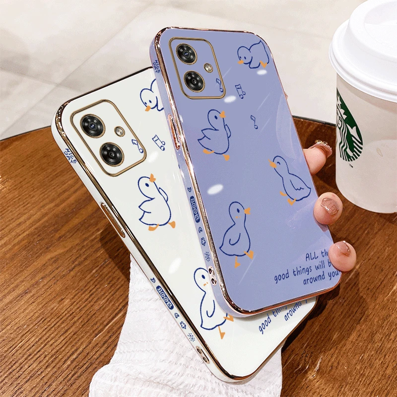 G54 Singing Duck Luxury Plating Phone Case For Motorola Moto G54 Thin Shatterproof Camera Protection Moto G54 Soft Back Cover