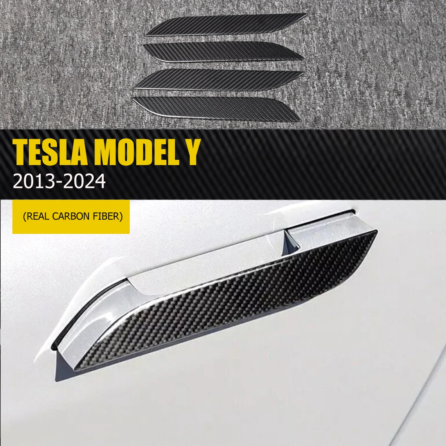 For Tesla 2013-2024 Model S Door Handle Sticker, Door Handle Decorative Sticker, Carbon Fiber Stereo Sticker