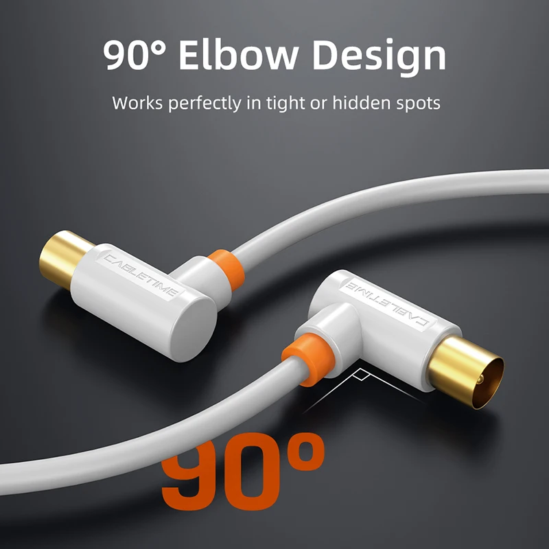 Cabletime cabo de tv 90 graus linha tv antena satélite cabo de alta qualidade 1080p m/m 3c2v cabo para antena hd tv linha de vídeo stb