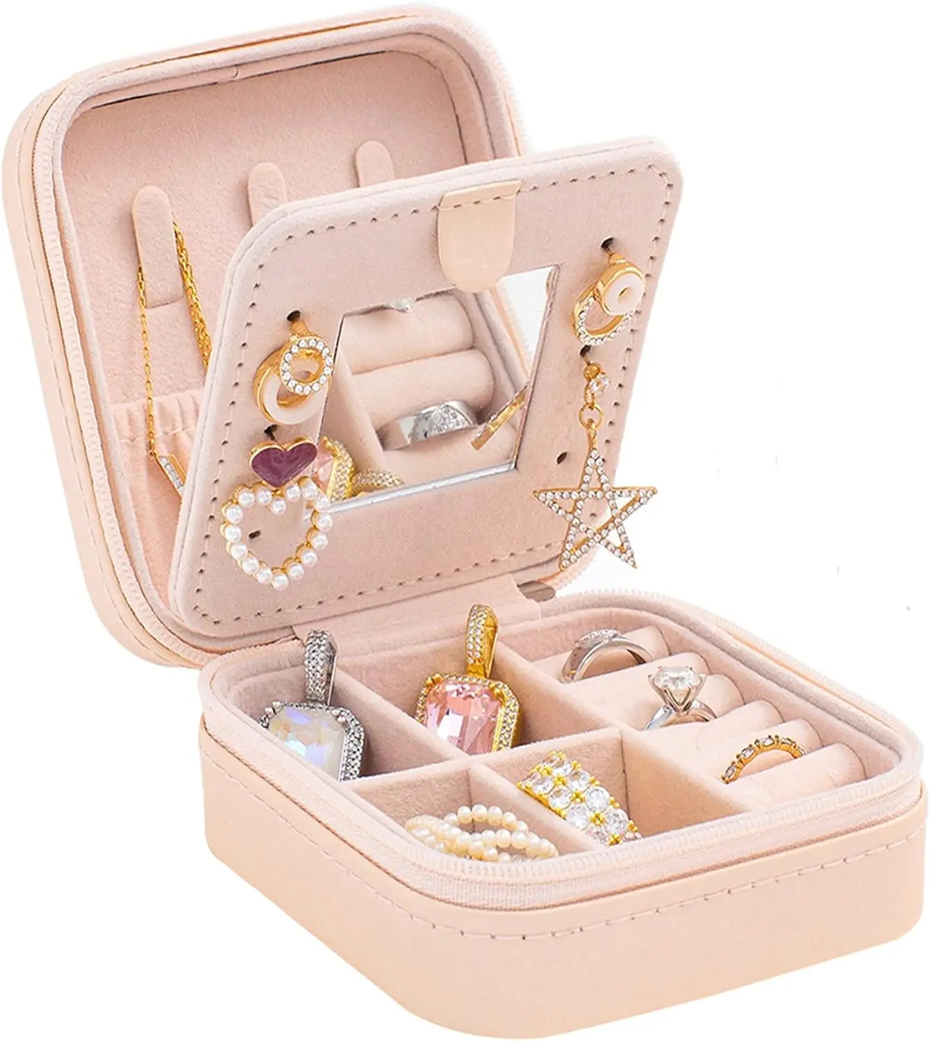 

KElofoN Travel jewelry case Travel jewelry box Travel Jewelry Organizer Small box Gift for Girls Women with Mirror(Pink)