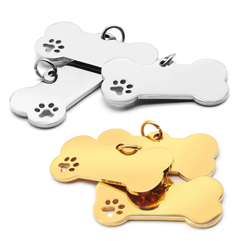 

100PCS Stainless Steel Bone Pet ID Tag Pet Cat Dog Paw Collar Accessories Decoration Engraving CollarsDog Multi-Function Plate