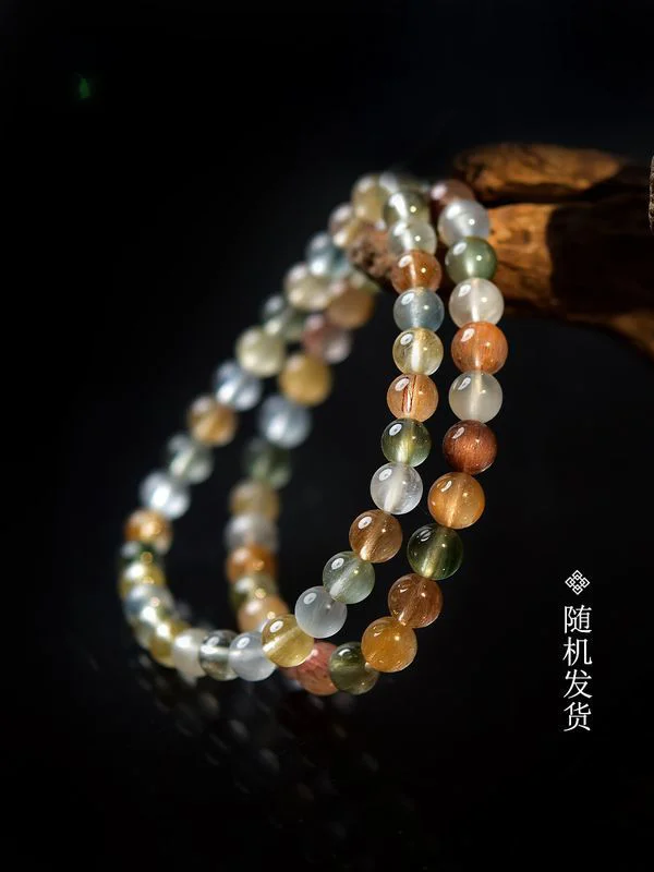 Donghai Agate Jade Scattered Beads Gold Rutilated Quartz Duobao Red Green Pastel Ghost Rabbit Fur Men's and Women's Bracelets