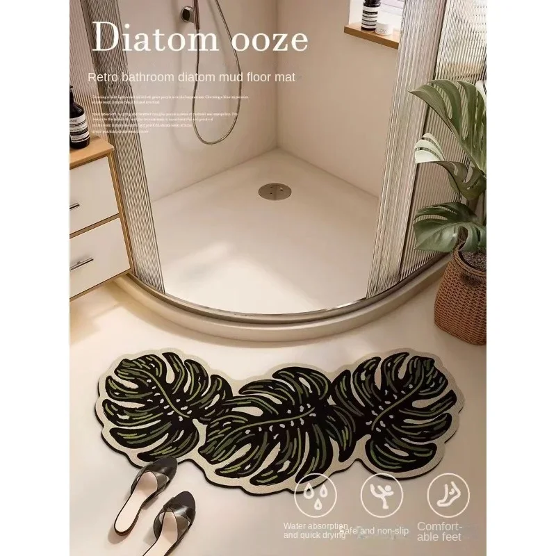 Arc-shaped Diatomaceous Mud Floor Wash Basin Banana Leaf Cartoon Foot Bathroom Quick Drying Foot Mat Shower Antiskid