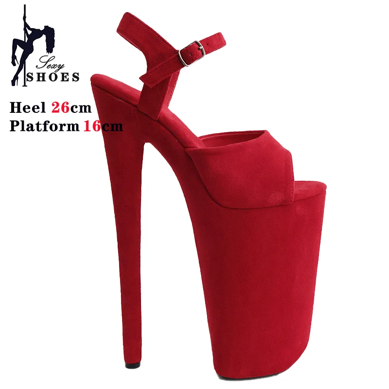 New Sexy 10 Inches Platform Rose Red Women\'s Shoes Sexy Stage Show 26CM High Heels Sandals Faux Suede Nightclub Pole Dance Shoes