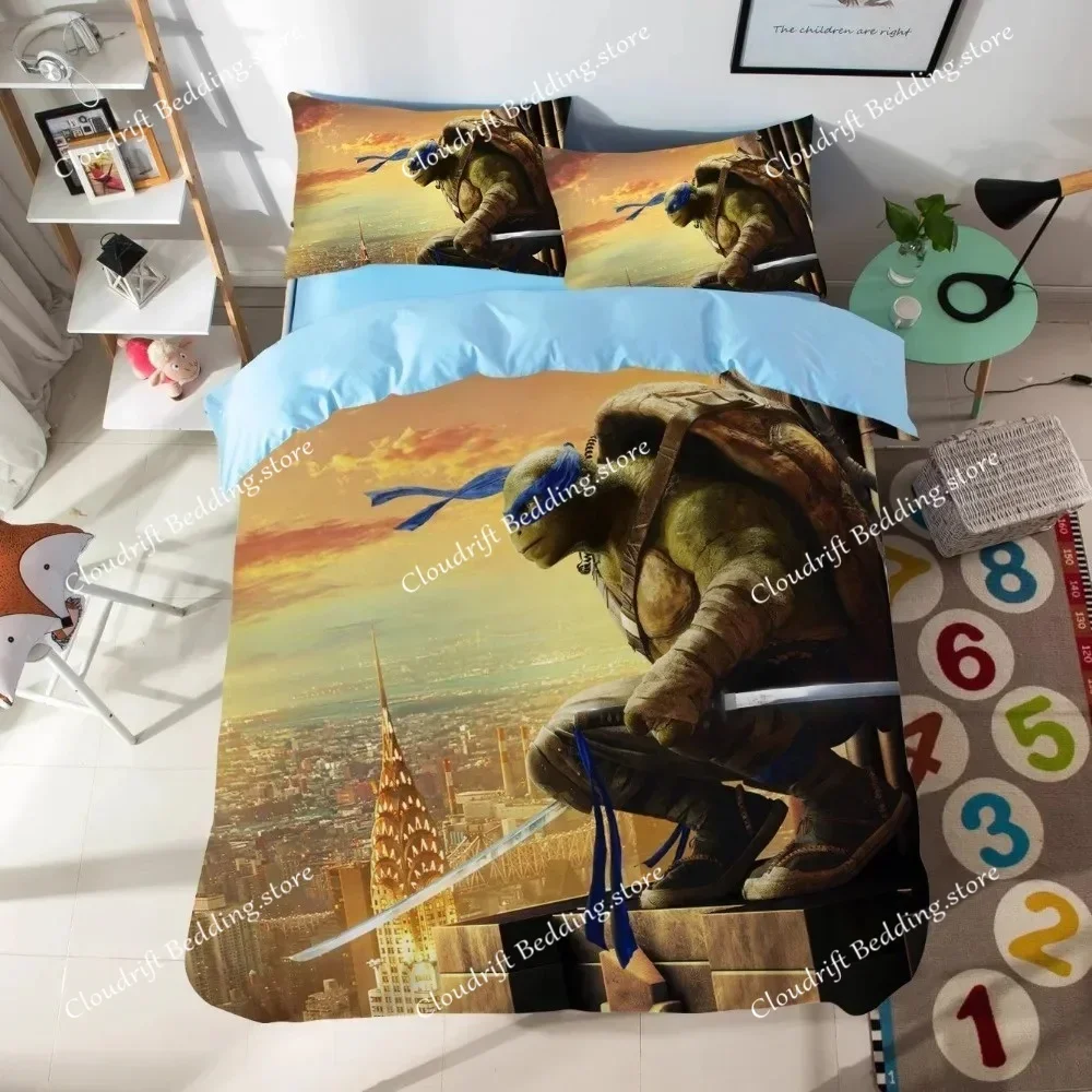 

T-Teenage M-Mutant N-Ninja Turtles,Microfibre Bedding Sets, Children's Bed Linen with Zip Room Decor Duvet Cover for Teenagers02