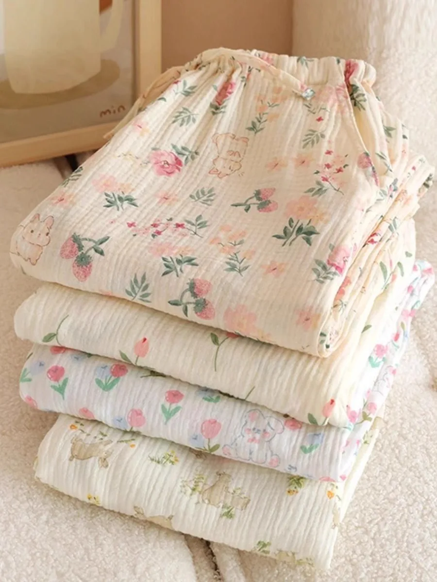 

Cute Cartoon Sp Pants Women's Loose Straight Leg Thin Summer Home Clothes Outerwear Sweet Sle High Waist Long Pants