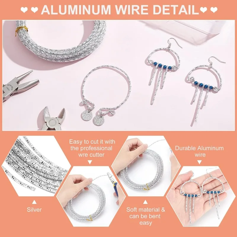 12 Gauge 33 Feet Textured Silver Wire Diamond Cut Aluminum Craft Wire for Ornaments Making and Other Jewelry Craft Work