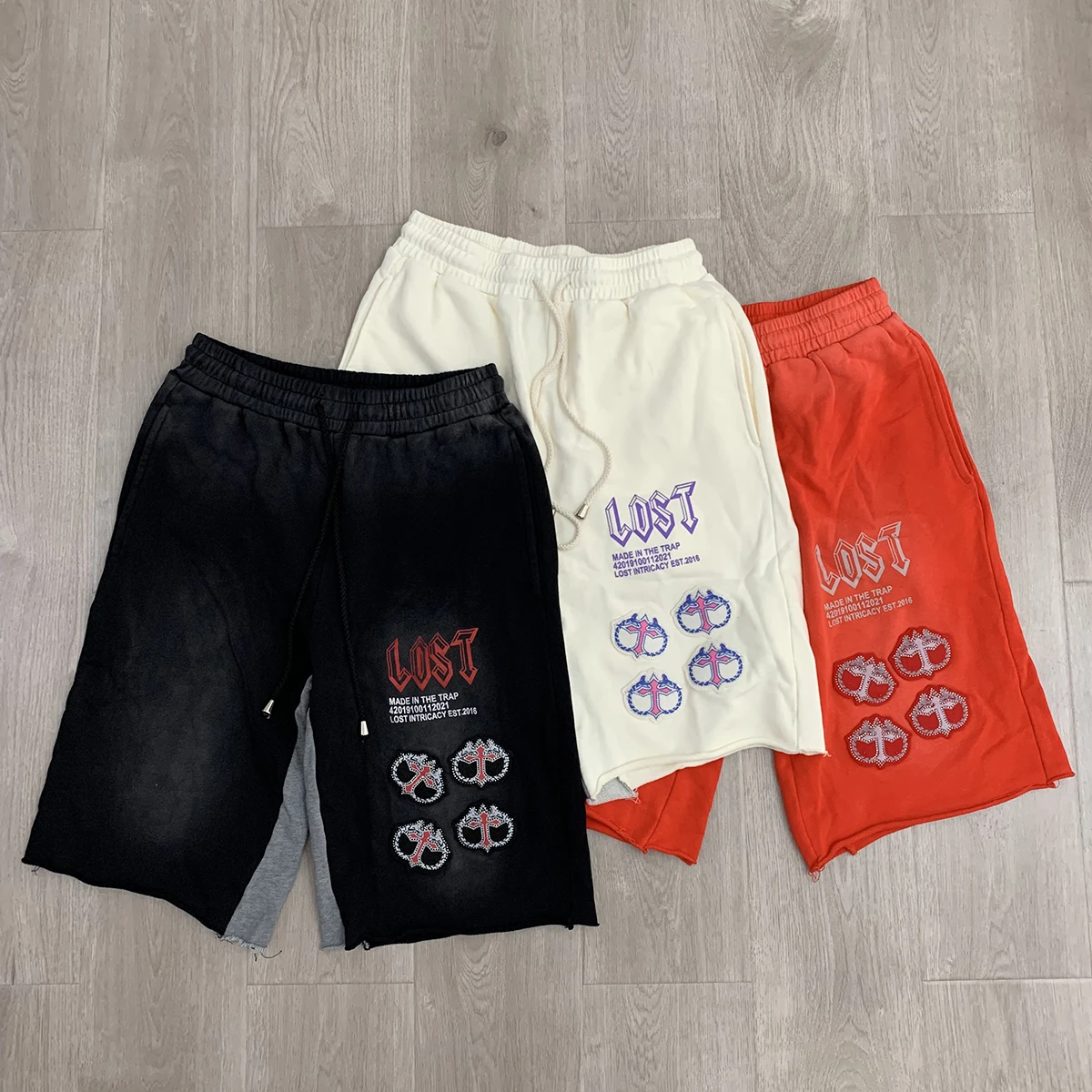 

Модные повседневные шорты Lost Rhinestone Hot Drill, блестящие потертые махровые шорты для мужчин и женщин, винтажные свободные мешковатые брюки длиной до колена