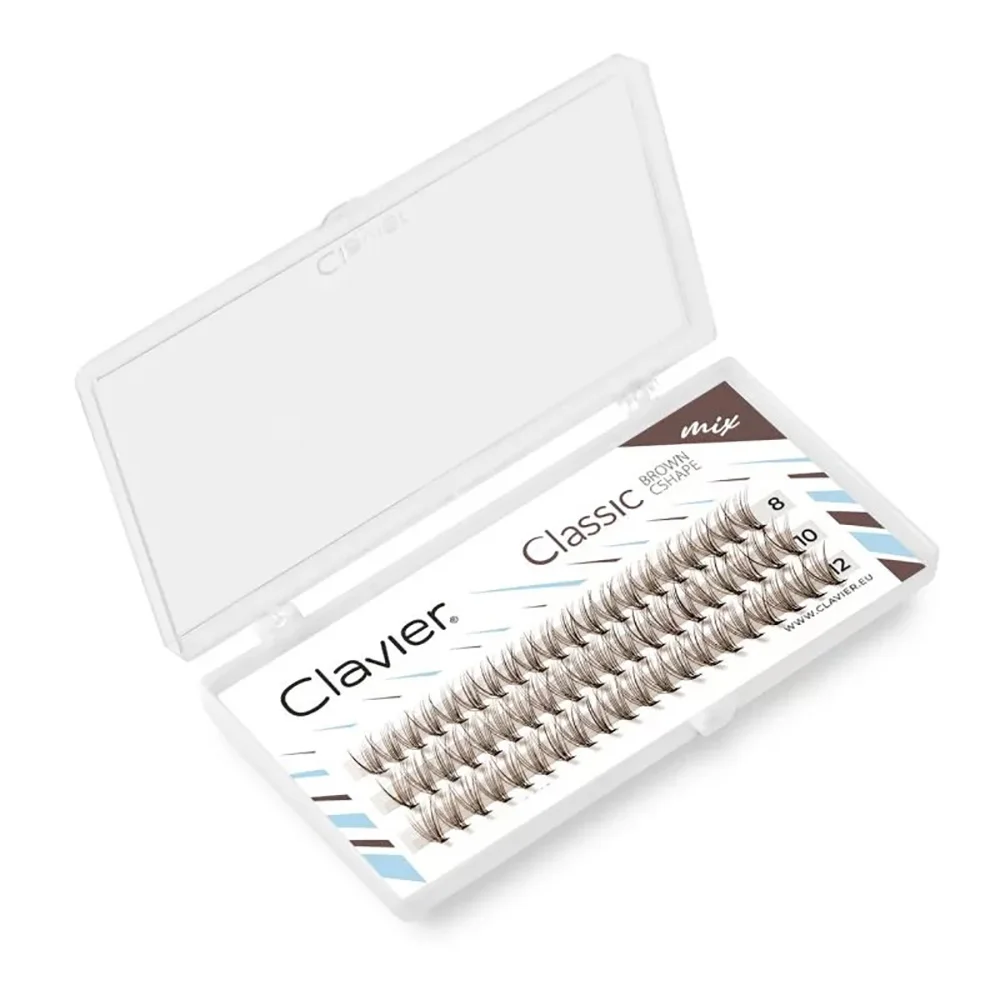 Clavier คลาสสิกขนตาสีน้ําตาลธรรมชาติ Cluster Lash 10D แต่ละ Segment Eyelash Professional C Curling