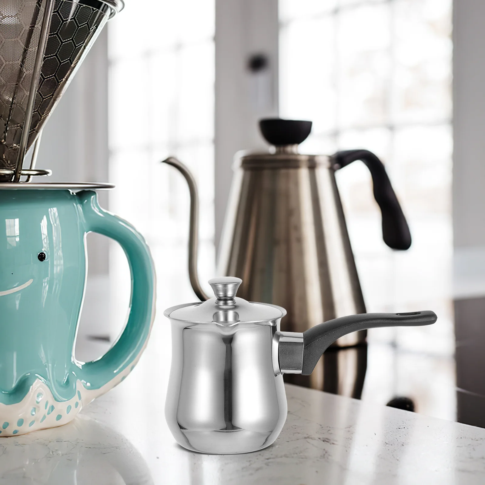 

1pcs 360Ml Turkish Coffee Pot Stainless Steel Stovetop Coffee Maker For Tea Milk Butter Melting Small Sauce Pan Kitchen Barware