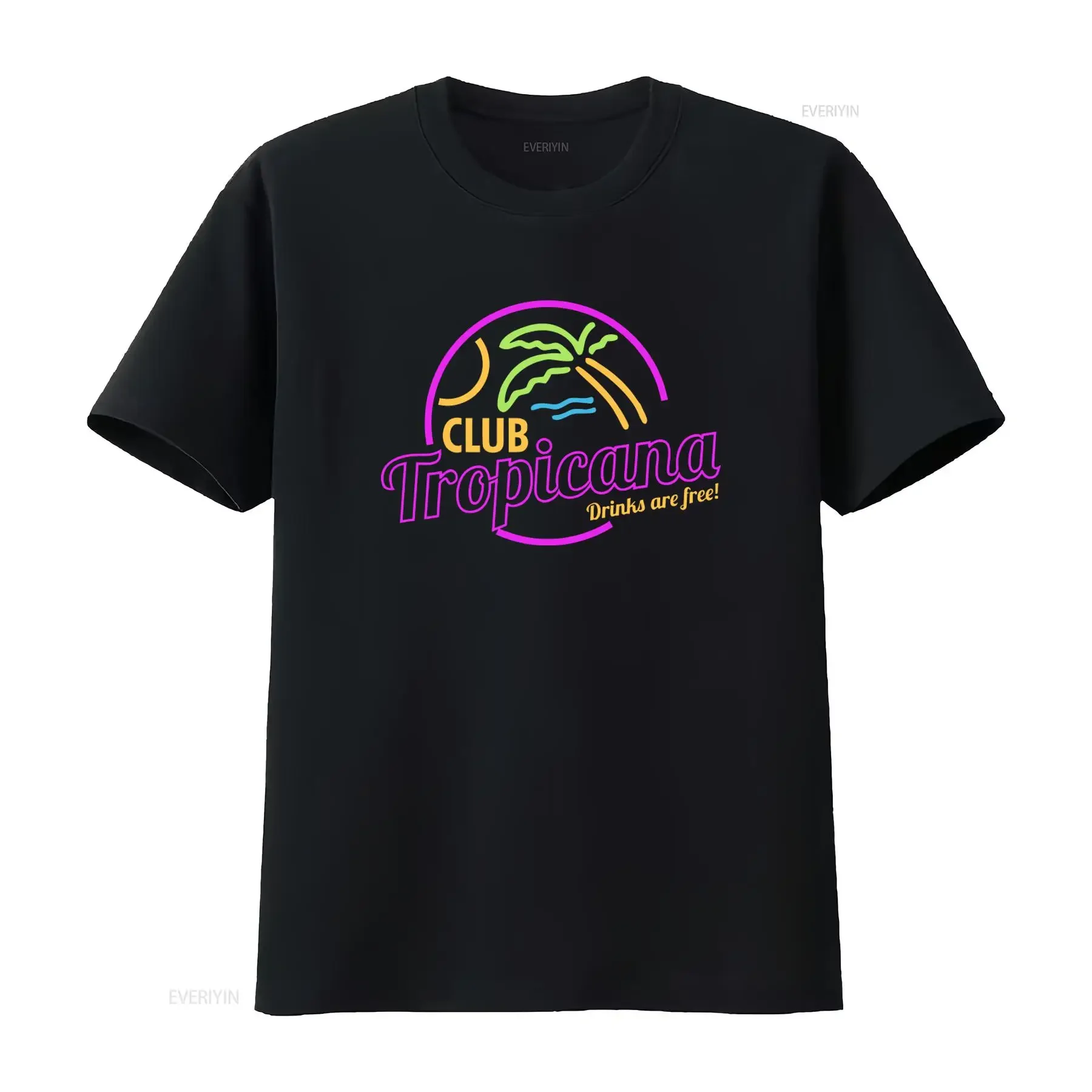 Mens Club Tropicana T Shirt 80s Retro Disco Party Summer Vibes Palm Tree Design vintage Washed Casual Versatile Unisex Soft