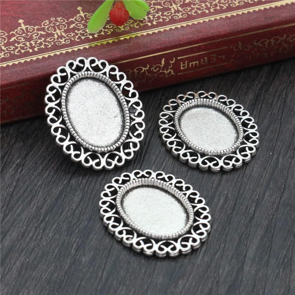 10pcs 13x18mm Inner Size Antique Silver Plated Bronze Simple Cameo Cabochon Base Setting Charms Pendant Necklace Findings