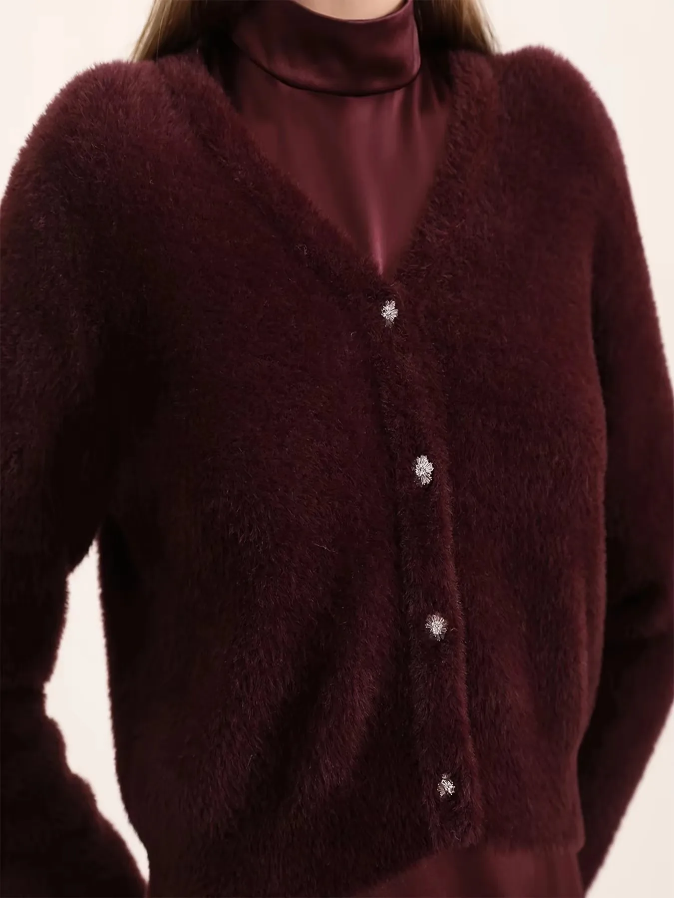 

Новое осенне-зимнее женское толстое пальто винно-красного цвета с длинным рукавом и v-образным вырезом, мягкая флисовая куртка, драгоценная яркая бриллиантовая пуговица, элегантная теплая