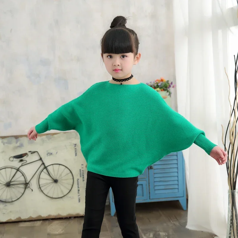 2023 Autumn Children's Clothes Girls Knitted Sweaters Solid Thin Girl Bat Sweaters For Girls Big Kids Pullovers Sweater