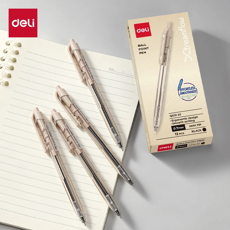 DELI Kugelschreiber, 0,7 mm, Büro-Kugelschreiber, 12 Stück/Box, glättendes Schreiben, Tinte mit geringer Viskosität, Schreibstifte, Büromaterial