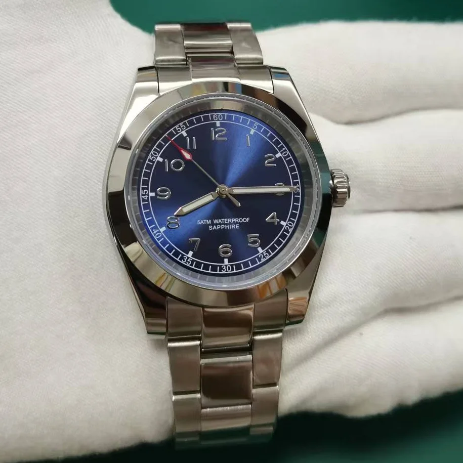 DD39MM الياقوت الزجاج ساعة رجالي الفولاذ المقاوم للصدأ اليابان حركة كوارتز 50 متر مقاوم للماء رجال الأعمال الفاخرة السباحة على مدار الساعة