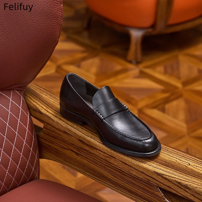 Black Business Casual Slip-On Men's Shoes Pointed Toe British Style Genuine Leather Loafers Lazy Men's Footwear Comfortable Wear