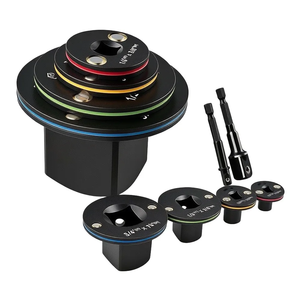 4-in-1 Socket Adaptor Set with Alloy Steel Construction Color Identification Rings and 1/2 inch 1/4 inch Extension Tools