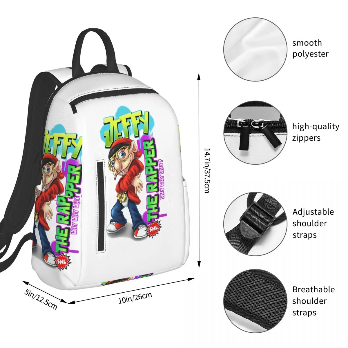 Jeffy The Rapper SML Character Backpack Student BookBag Kids School Bag Laptop Shoulder Bags Boys Girls