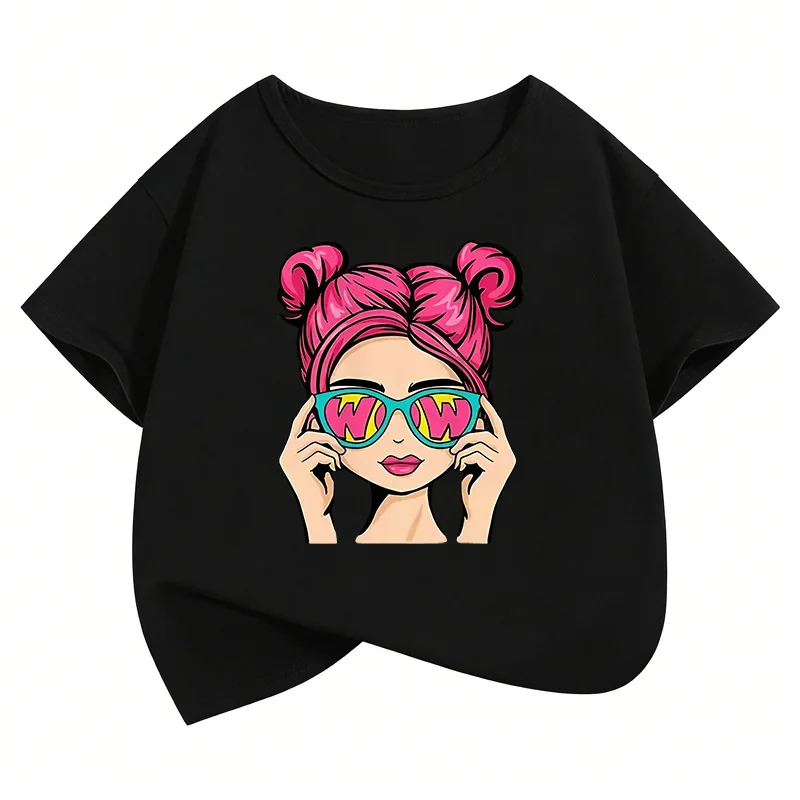 Fashion Girl Design Printed T Shirts Soft Short Sleeve Kids Children's T-shirt Girls Summer Spring Casual Top Tee Shirt