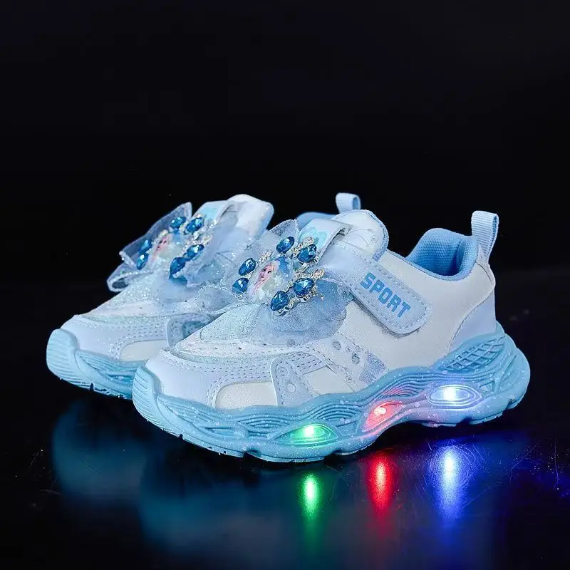 

Kids'Casual Shoes Sneakers Mesh Crystal Led Light Spring For Girls Breathable Anti-slip Velcro Purple Pink Shoes Size 23-35