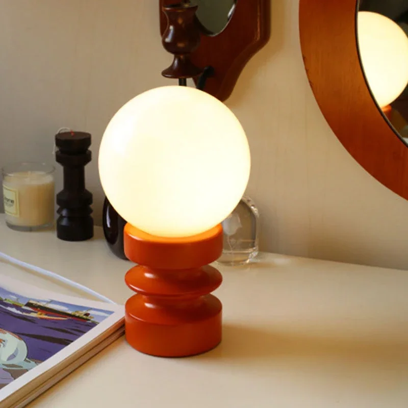 Middle Ancient Style Orange Solid Wood Glass LED Table Lamp Bedroom Bedside Home Atmosphere Night Light Korean Creative Ins Lamp