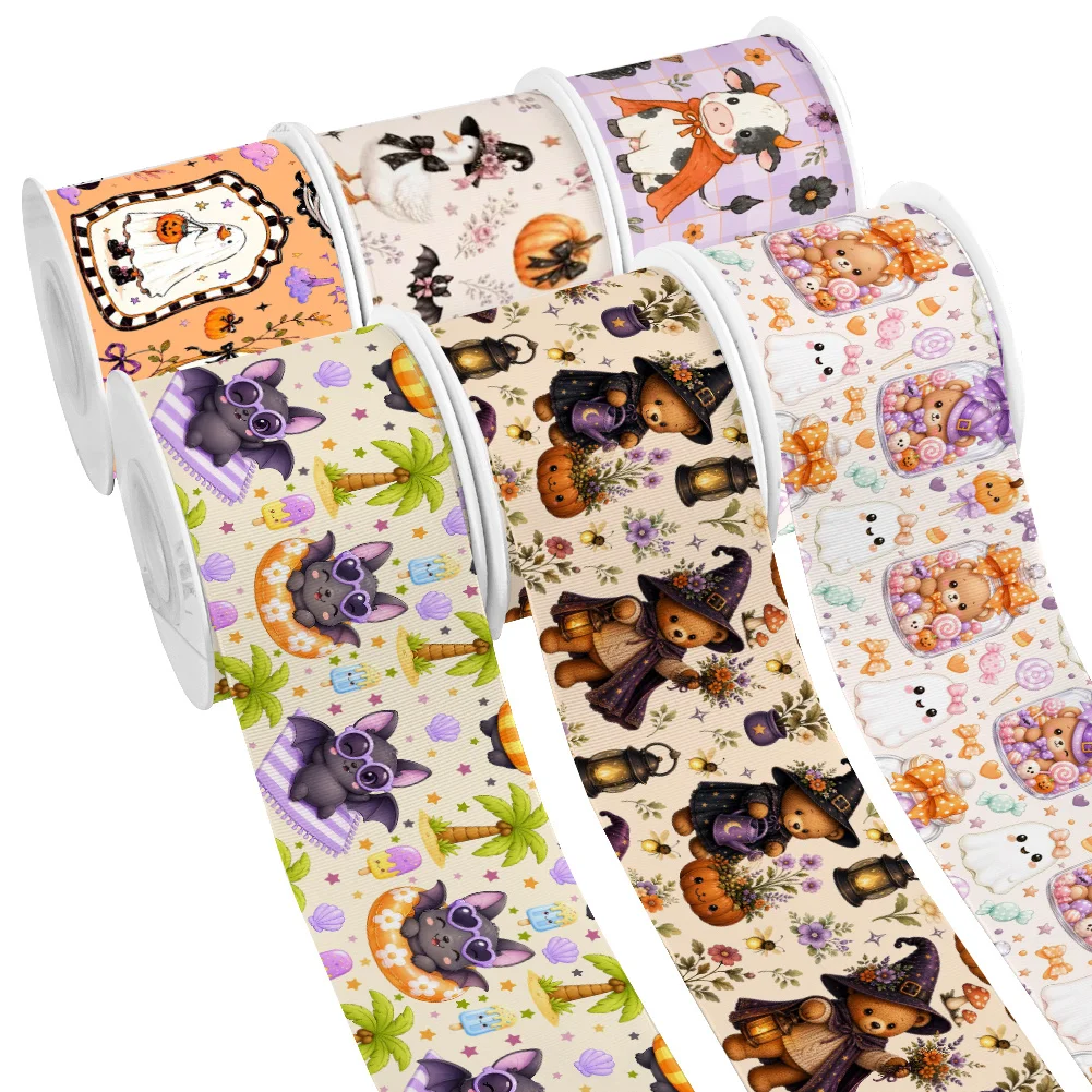 Ribbon Bow Gift - ハロウィン漫画犬猫動物柄50ヤードプリントグログランサテンリボン、ギフトラッピング、ヘアボウ、クラフトアクセサリー用