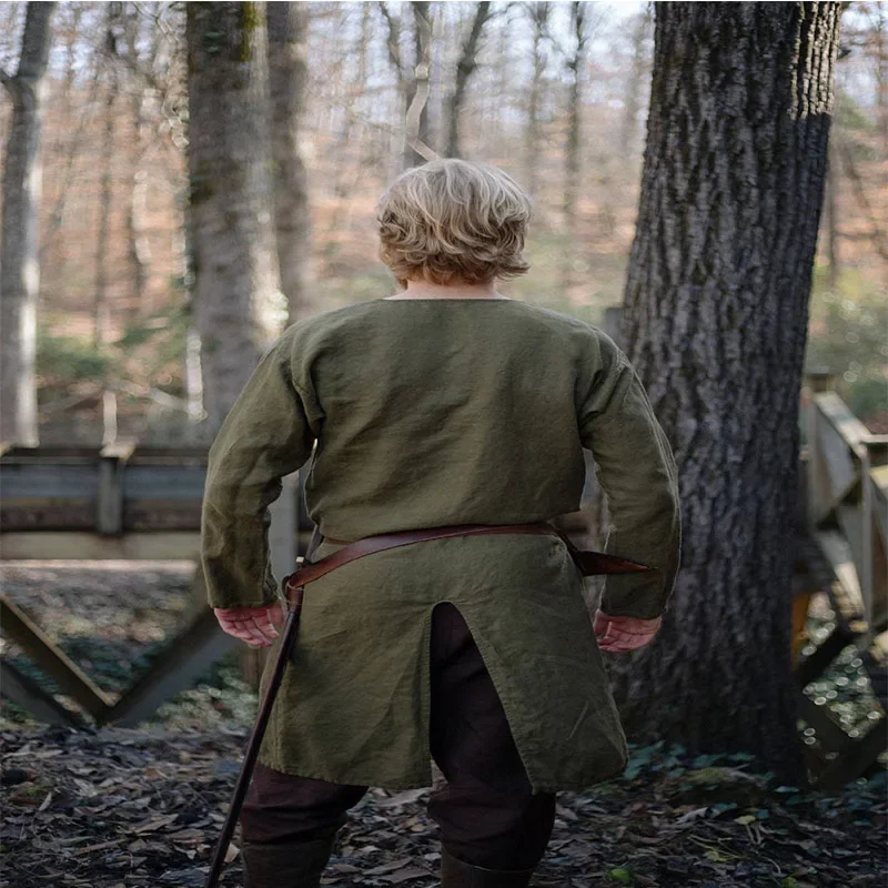 الكبار الرجال القرون الوسطى فارس المحارب زي الأخضر تونك الملابس نورمان شوفالييه جديلة فايكنغ القراصنة ساكسون LARP قميص علوي @ AS #