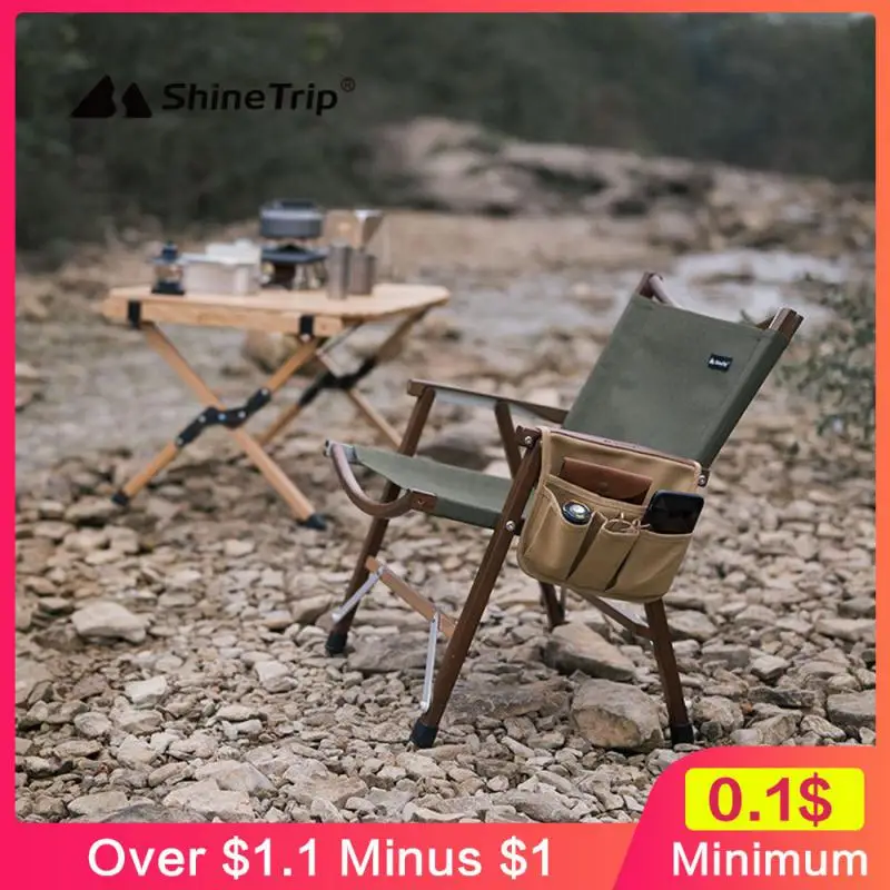 Khaki Fishing Bag Chair Camping Equipment Canvas Chair Side Pocket Durable Camping Supplies Camping Picnic Pouch Portable