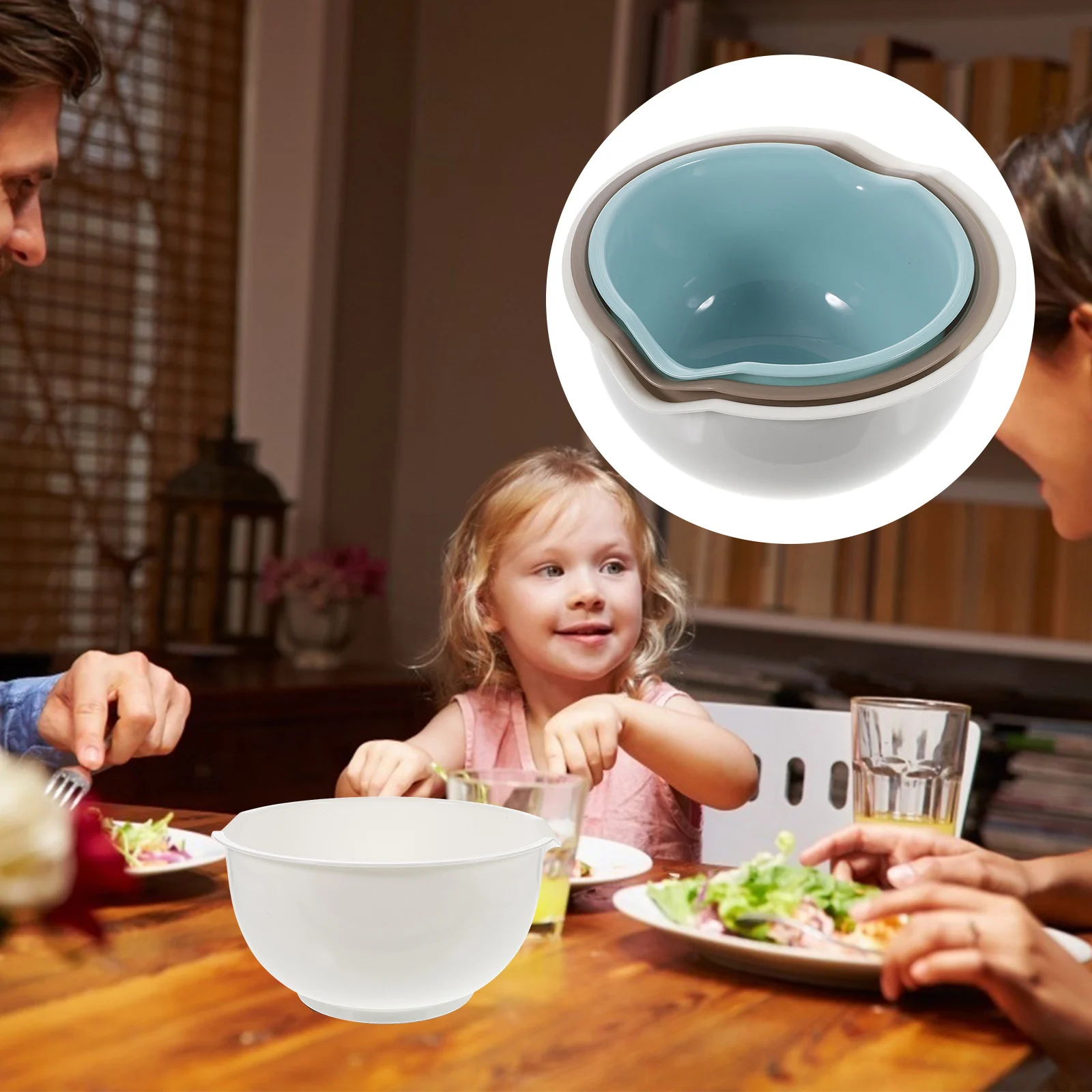 

3 Pcs Salad Large Capacity PP Bowl for Fruit Dessert Kitchen Use Round Lightweight Portable Serving Bowl for Indoor Outdoor
