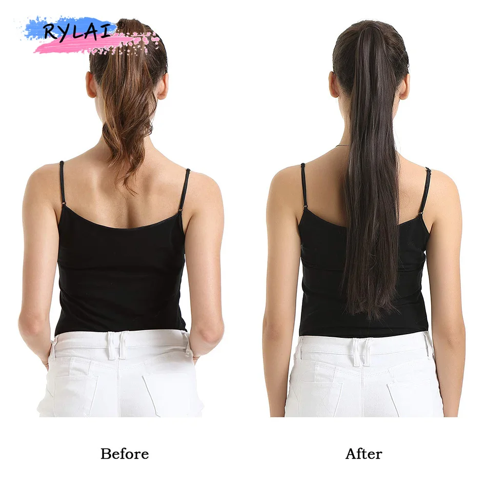 Synthetic Straight Ponytail Extensions Wrap Around Ponytail Clip in Hair Extensions Natural Hairpiece Resistant Fiber Synthetic