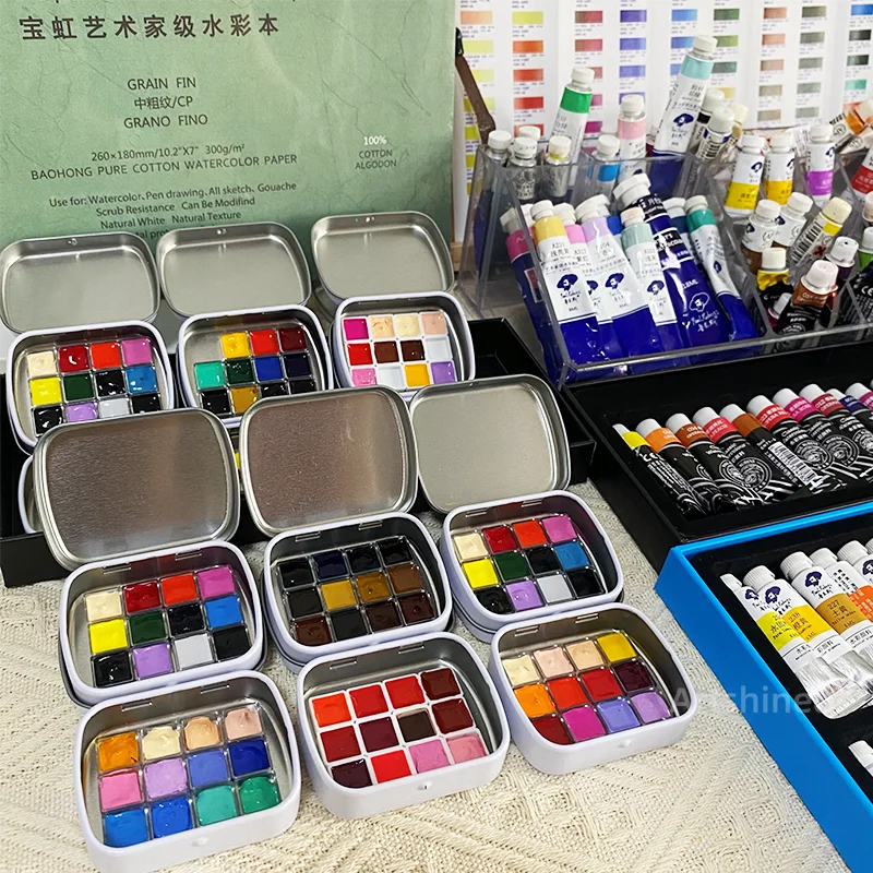 12 Colors Portable Paul Rubens Solid Watercolor Set 0.5ml/grid 2.3x1.8 Inches Iron Box  for Artist Beginner Drawing Art Supplies