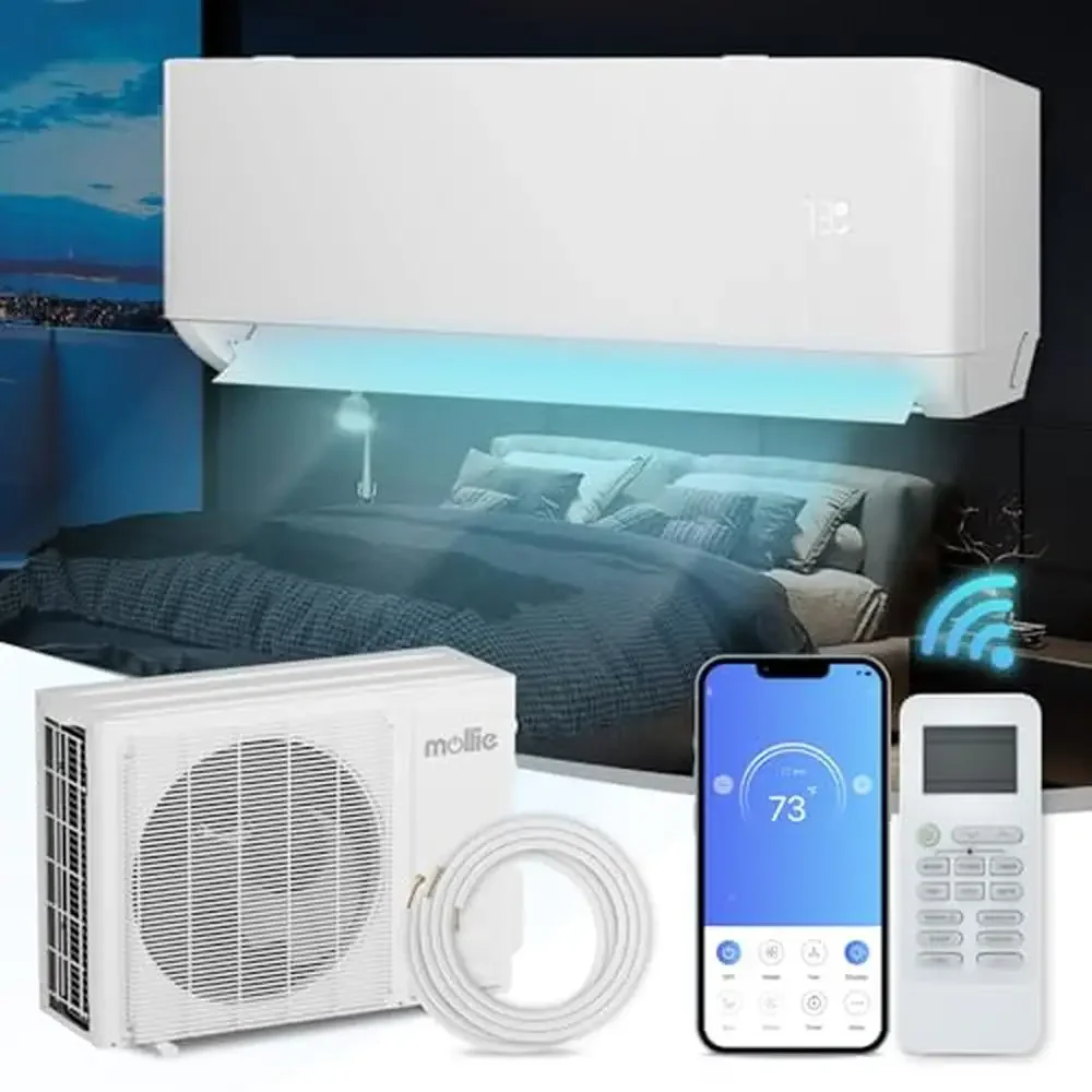 Split Air Conditioner Heat Pump 9000 BTU Wifi Washable Filter Installation Kit Quiet Remote Control