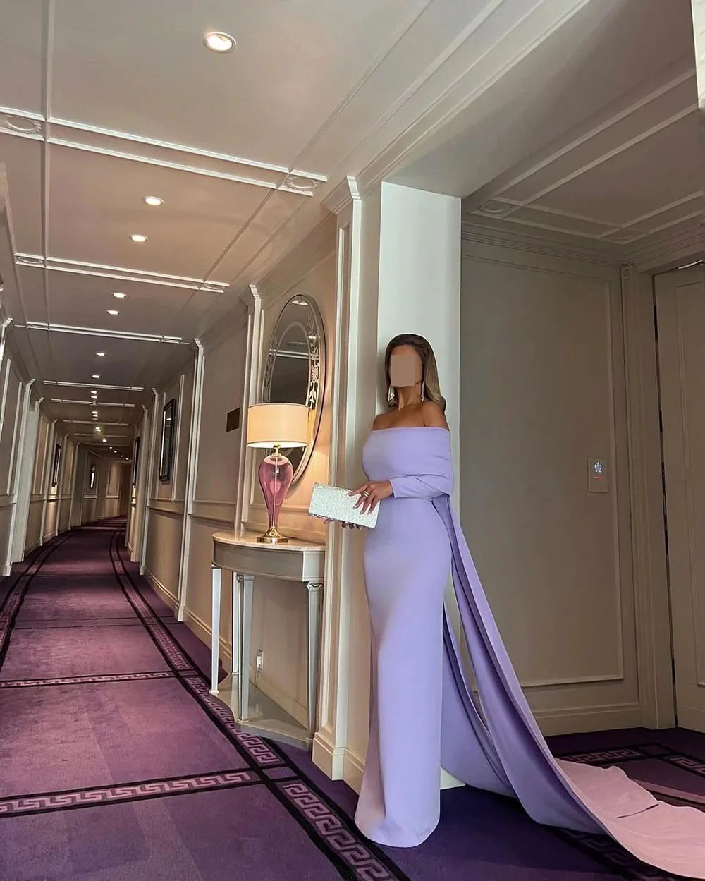 Sansa Elegant Purple Long Sleeved Prom Dresses Mermaid Off Shoulder  Vestidos de fiesta Satin Back Zip Train 2024فساتين سهرة