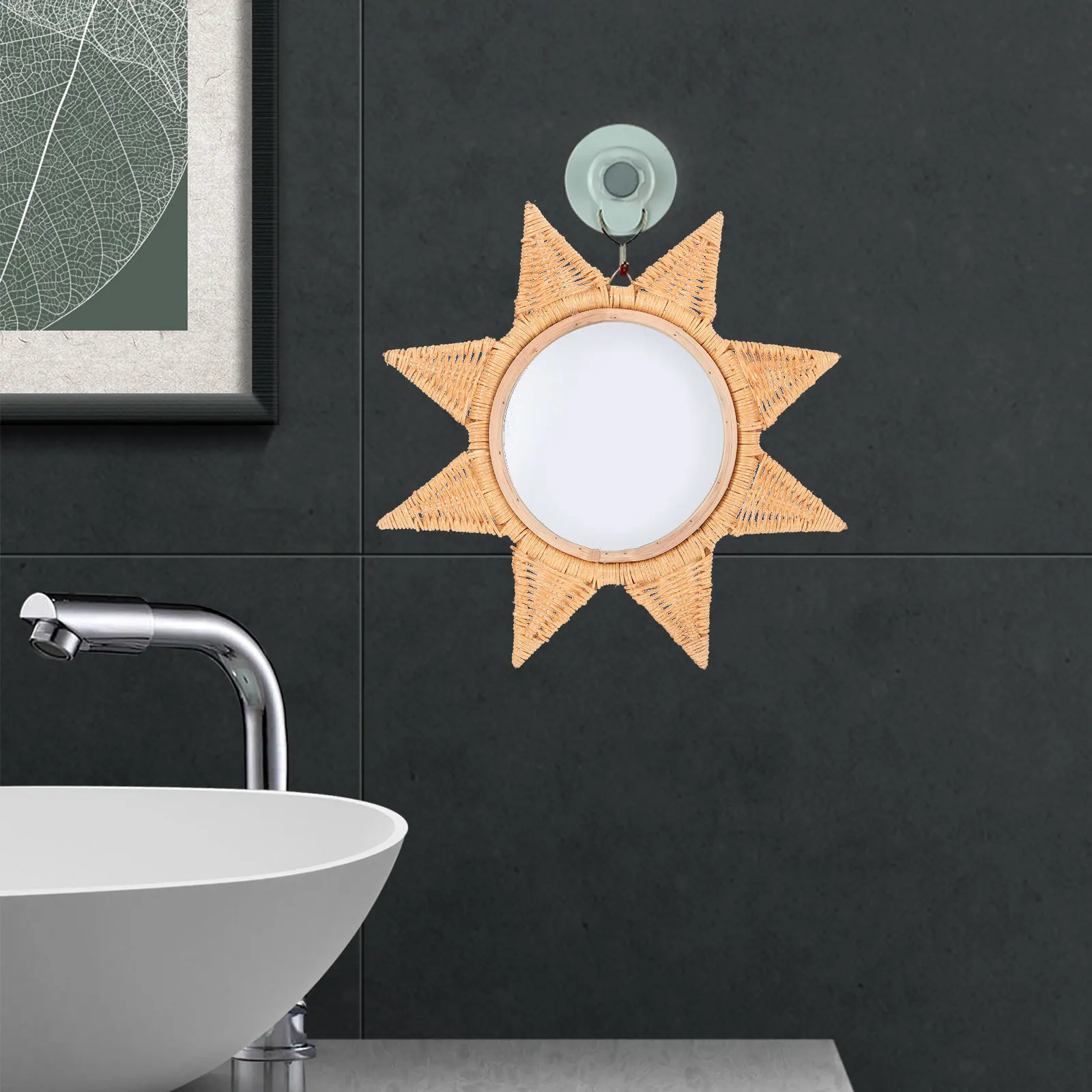 

Rattan Woven Mirror Decorative Hanging Wall Dormitory Christmas Party Wedding Birthday Decoration