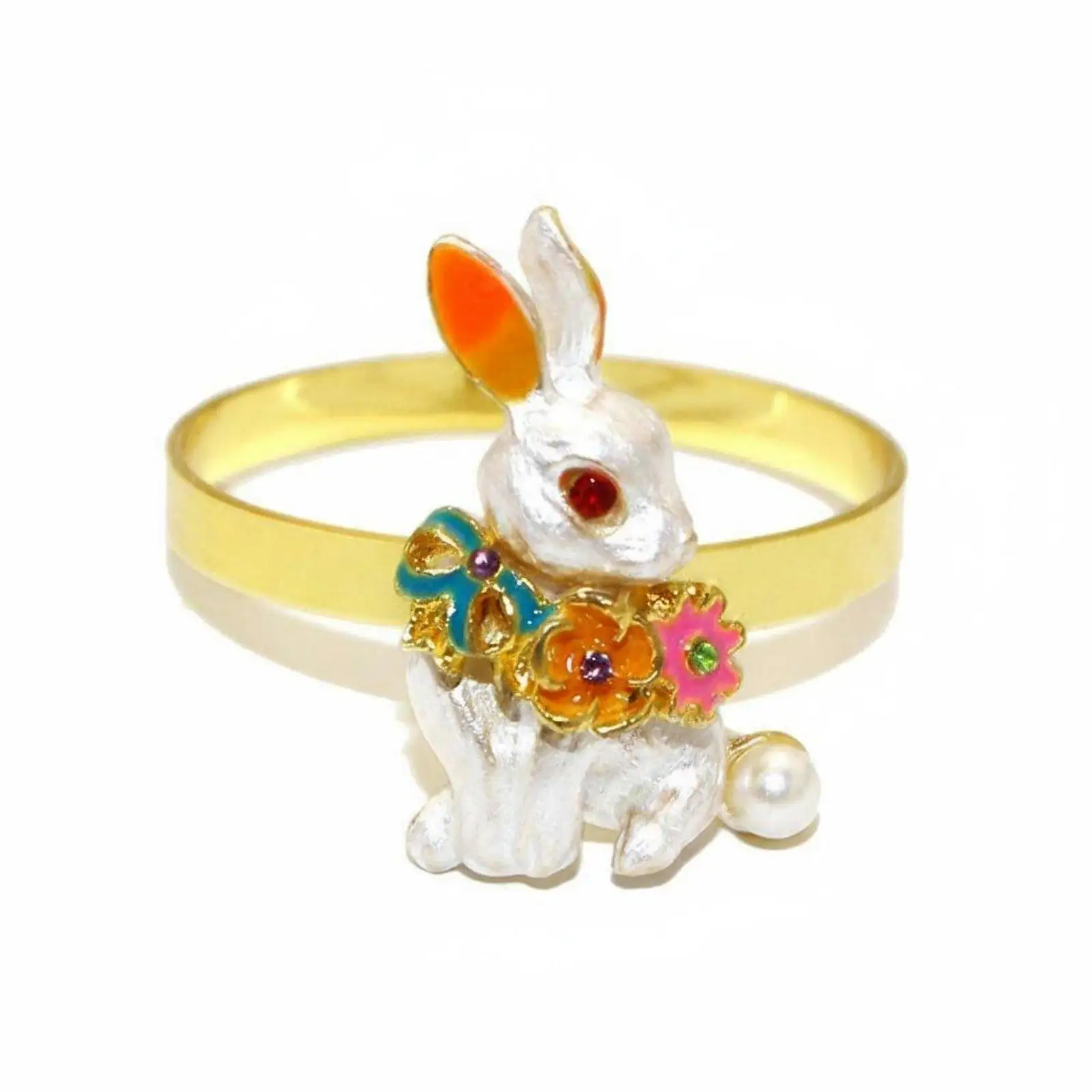 Alloy Rabbit Napkin Ring with Floral Design for Wedding Reception Table Setting