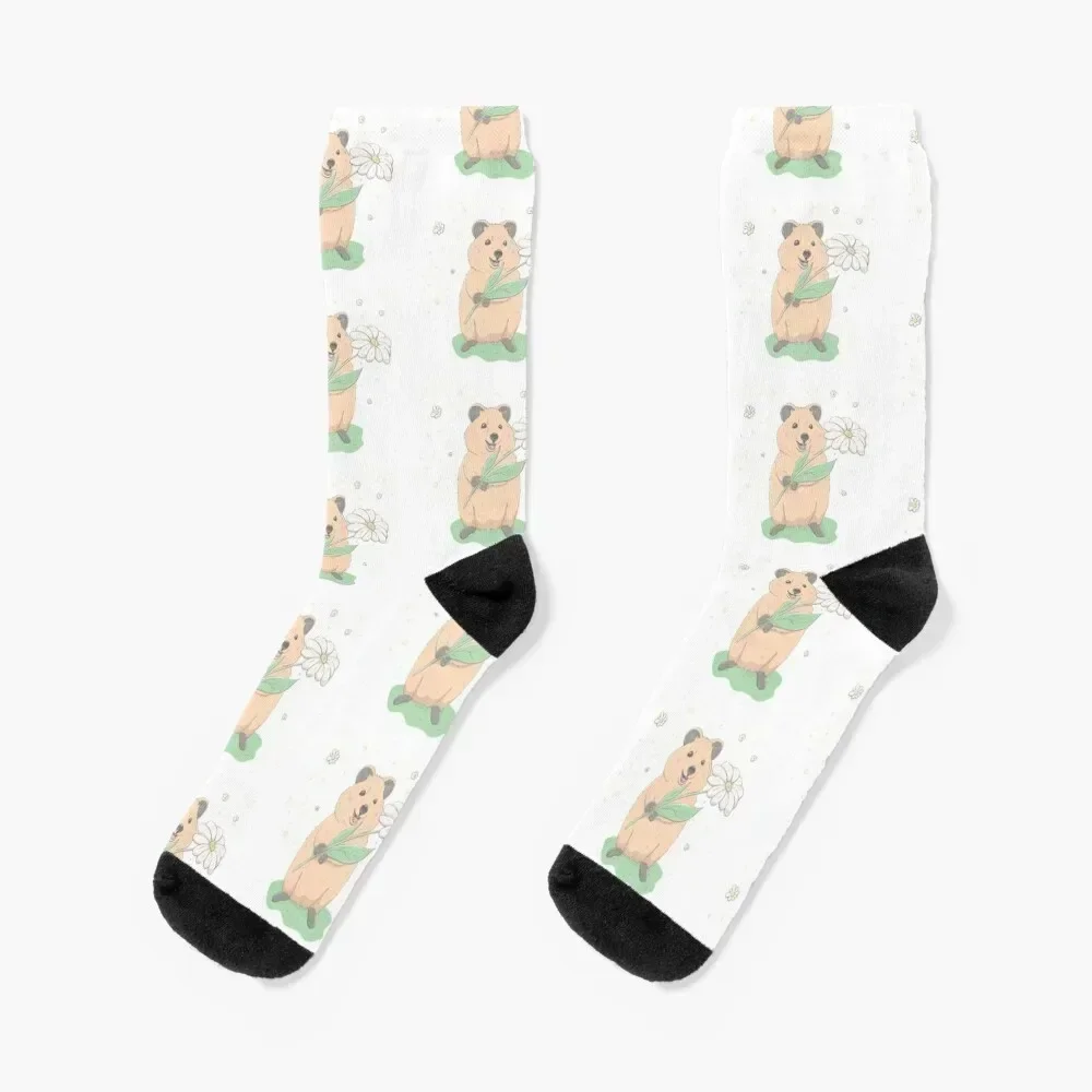 Lovely cute Quokka holds white flower Socks japanese fashion Novelties Women Socks Men's