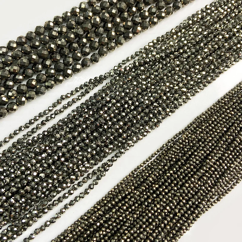 Faceted Natural Iron Pyrite Faceted Round Beads Sparkling Small Loose Beads For Jewelry Making DIY Bracelet Necklace Wholesale