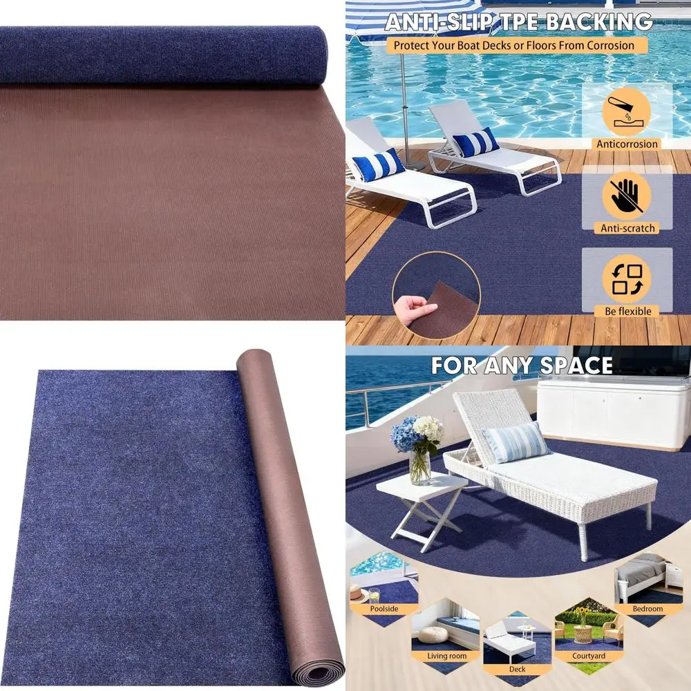 

5' x 10' Deep Blue Waterproof TPE Backed Marine Carpet for Indoor & Outdoor Use