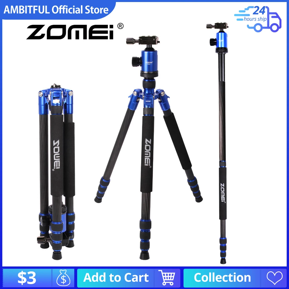 ZOMEI Z888C Professional Travel tripod Carbon Fiber camera Monopod Stand & Ball head with Bag for DSLR camera 5 Color available